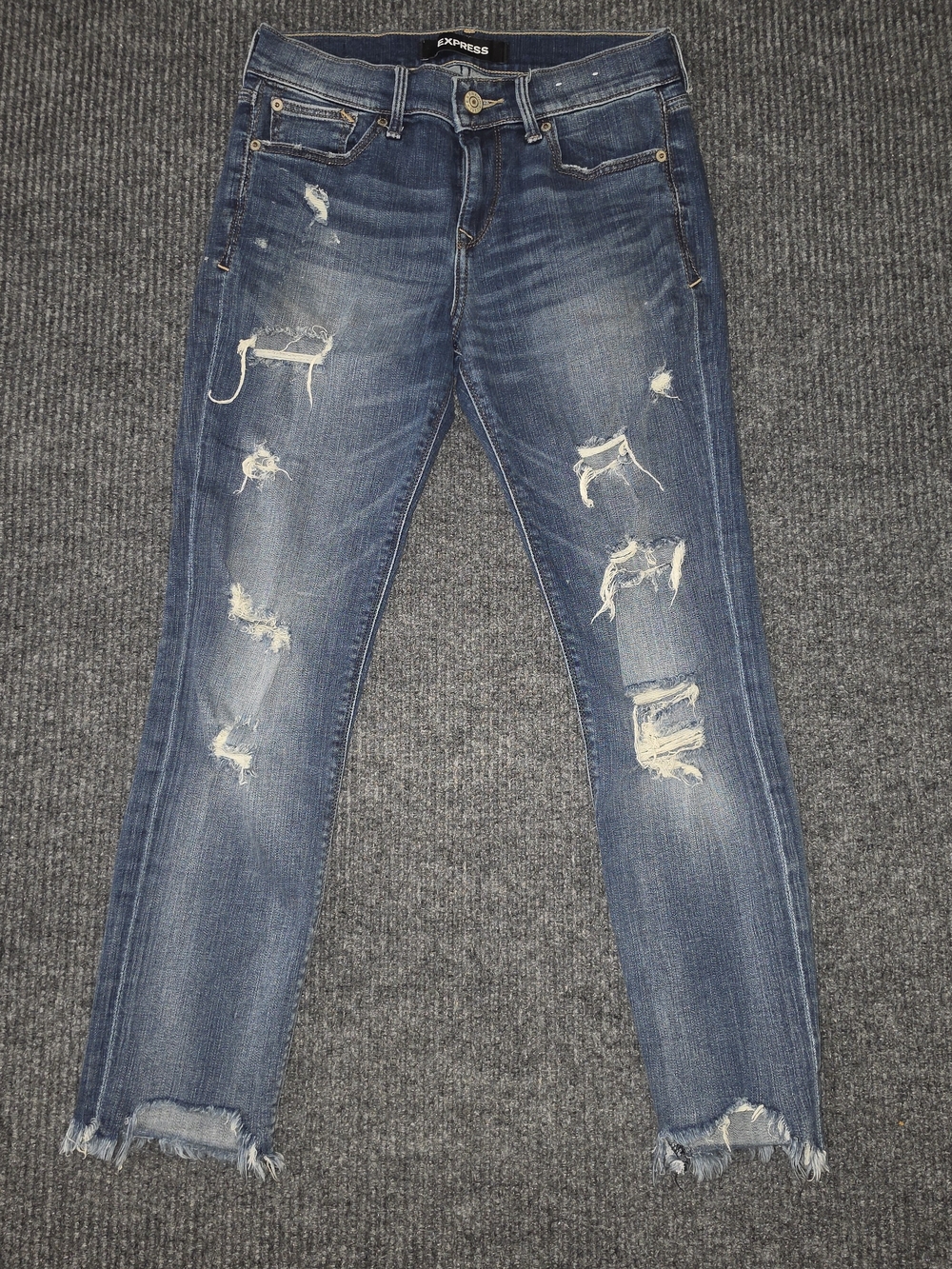 Express Women's Distressed Skinny Jeans - Blue